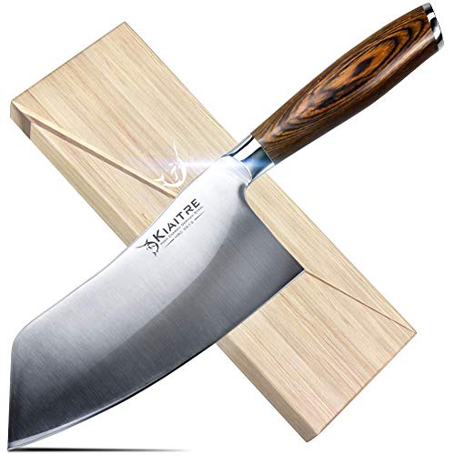 Kiaitre Cleaver Knife 7 Inch - High Carbon German Steel Chinese Chef Knife with Pakkawood Handle, Vegetable Meat Cleaver Knife with case, Anti-rust Kitchen Knife for Cooking (Best Cheap Chinese Cleaver)