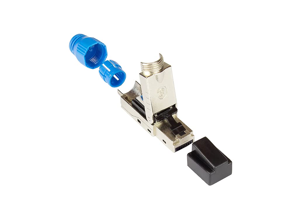 Good Connections Network Plug - Cat. 8.1/2000 MHz / 40 Gigabit Capable - Tool-/Field-Assembled RJ45 Connector with Easy Pull-Out - for Laying and Patch Cables - STP Shielded - Metal