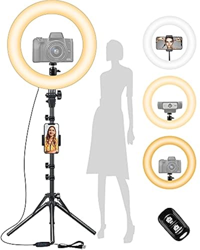 12'' Selfie Ring Light with Stand and Phone Holder LED Circle Light for Video Recording Live Stream Makeup TikTok Photography, Compatible