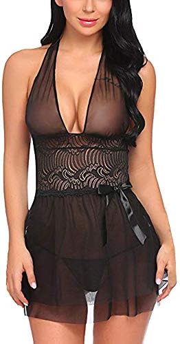 OrchidAmor Women Lingerie Floral Pattern Nightgowns Sleepwear Panties Lace Lingerie Babydoll V Neck Bowknot Chemise