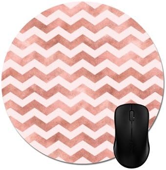 Mousepad Rose Gold Foil Girly Pink Chevron Stripes Pattern Round Mouse Mat