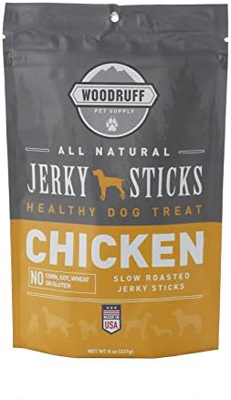 Woodruff Pet Supply Dog Chicken Jerky Sticks | Healthy Natural Gourmet Dog Jerky Chews - Free of Corn, Soy, Wheat, and Gluten- 8 oz. Bag Made in the USA