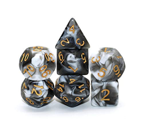 HD DND Dice White Black RPG Polyhedral Dice Set Fit Dungeons and Dragons(D&D) Pathfinder Role Playing Games 7 Dice Set with Dice Bag