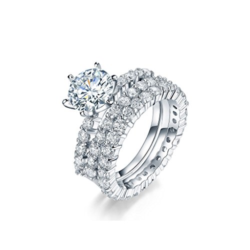 NEWBARK 3pcs Wedding Bands 1.5 Carat CZ Crystal 18k White Gold Plated Women Ring Sets, Size 8