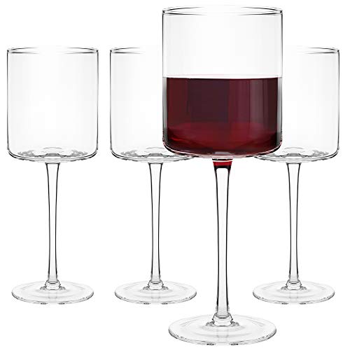 Square Red Wine Glasses Set of 4 Hand Blown Edge Wine Glasses