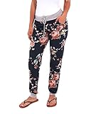 Coutgo Women's Casual Comfy Soft Stretch Floral Print Jogger Lounge Pants