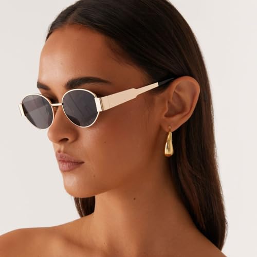 3 Piezas Lentes de Sol Ovalados para Mujer Dama y Hombre,Gafas de Sol Mujer Retro Moda,con Estuche y Paño Gafas,Protección UV400,para Conducir,Viajar, Hacer Deporte