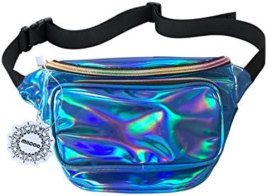 Shiny Neon Fanny Bag for Women Rave Festival Hologram Bum Travel Waist Pack (Blue)