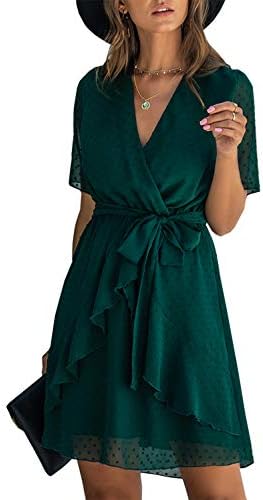 BTFBM Women Fashion Faux Wrap Swiss Dot 