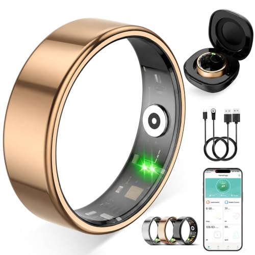 Smart Ring für Damen Herren, Keine Abonnementgebühr, 7 Tage Akkulaufzeit, Fitness Tracking Ring mit Herzfrequenz, Schlafüberwachung und Schrittzählung, Wasserdi