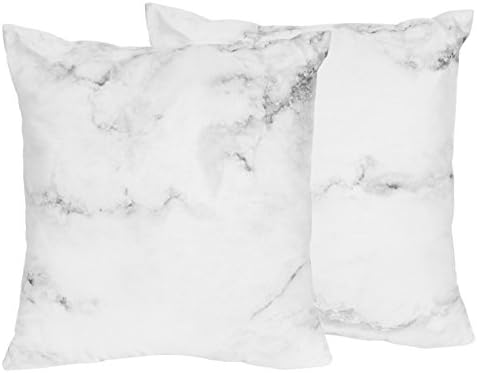 Sweet Jojo Designs 2Piece Modern Grey Black And White Marble Print Decorative Accent Throw Pillows