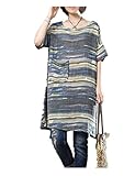 TA5 Women Tops Blouses Summer Beach Casual Loose Fit 100% Linen Tie Dyed Pocket