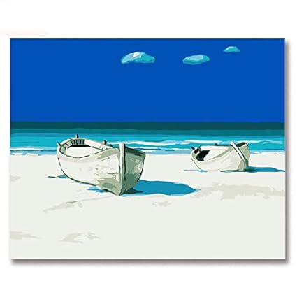 Agolong Ciel Bleu Bateau été Plage Paysage Marin Bricolage