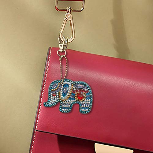 Mosaic Making Kits, 5pcs DIY Full Special Shaped Diamond Painting Elephant Keyring Keychains - Thumbnail 7