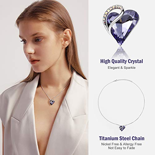 IRICH Love Heart Pendant Necklaces Crystal Jewelry Gifts for Women Rhinestone Silver Chain with Elegant Box for Party/Anniversary Day/Birthday, Purple Crystal