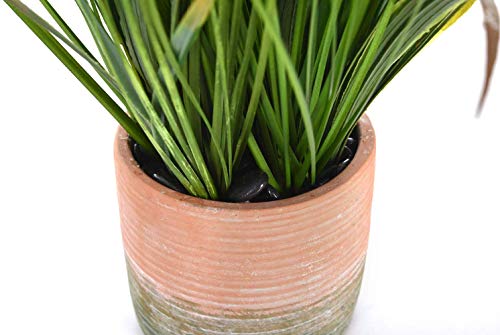 16 inches Artificial Green PVC Grass Potted Plant, Authentic Looking Fake River Grass with Planter