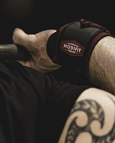 ModiFit Burgundy & Black Heavy Wrist Straps v2.0 - Wrist Supports Wraps For CrossFit Powerlifting Weightlifting and Strongman 12" Long Heavy Weight Fabric Large Velcro Strap For Awesome Support!