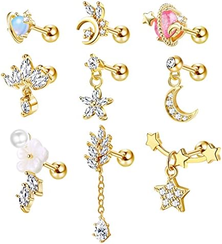 JOERICA 9Pcs Cartilage Earrings for Women 16G 316L Stainless Steel