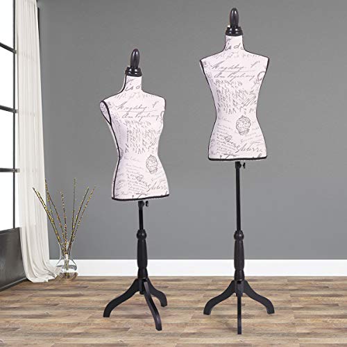 Sandinrayli Female Canvas Mannequin Torso Dress Form Clothing Display w/Black Tripod Stand