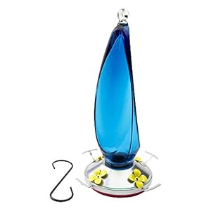 Glass Hummingbird Feeder with Perch - Seaside, Blue, 16 Ounces (Blue)