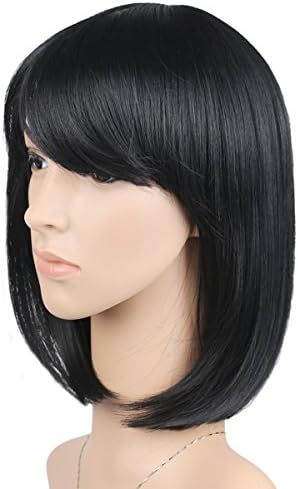 Whalesoon Straight Short Hair Bob Wigs 12'' with Flat Bangs Cosplay Synthetic Wigs for Women Natural As Real Hair(Black)