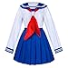 Japanese School Girls Sailor JK Uniform Bule Pleated Skirt Anime Cosplay Costumes with Socks Set(SSF31) L