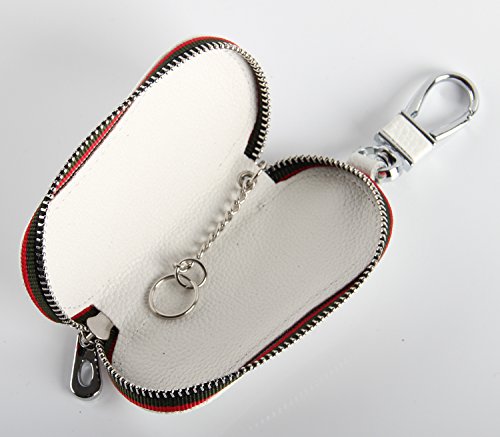 image for HNLJP Key chain Bag white Lychee rind pattern Genuine Leather Ring Hol