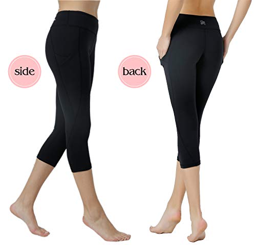 Vigorpace (XS/S/M/L) Womenâ€™s Side Pockets Running Cycling Training Yoga Workout Capris Tight Leggings Inner Hidden Pocket (L)