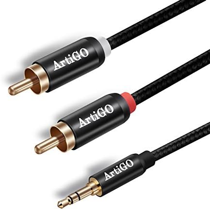 RCA cable, ArtiGO 6.6ft 3.5mm Aux to 2 RCA Audio Y Cable, Male to 2-Male Audio RCA Adapter Cable/Cord with Gold-Plated Connectors (Black)