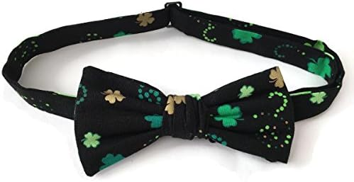 Men’s St. Patrick’s Bow Tie Black with Green &amp; Gold Shamrocks (Baby)