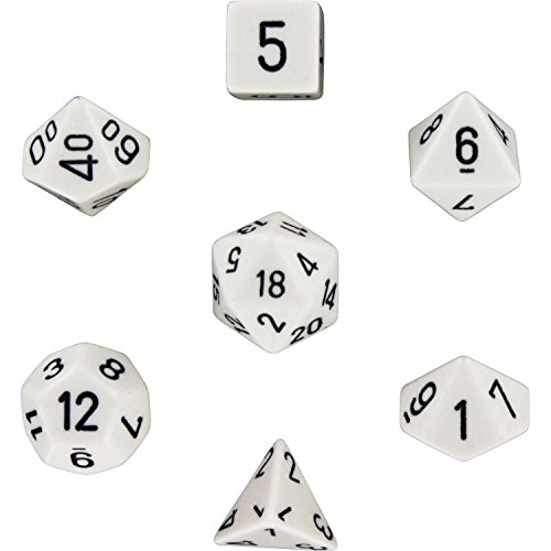 Polyhedral 7-Die Opaque Dice Set - White with Black