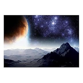 Wall26 - Gloomy Space Mountains with a Background of a Planet - Wall Mural, Removable Sticker, Home Decor - 66x96 inches