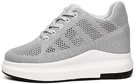 VECJUNIA Ladies Summer Breathable Mesh Wedge Heel Trainers Lace Up Outdoor Shoes