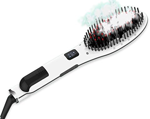 2 in 1 Ceramic Hair Straightener/Hair Curler/Straight Comb, Spray Steam Plywood Buckle Hair Care Comb,Silver