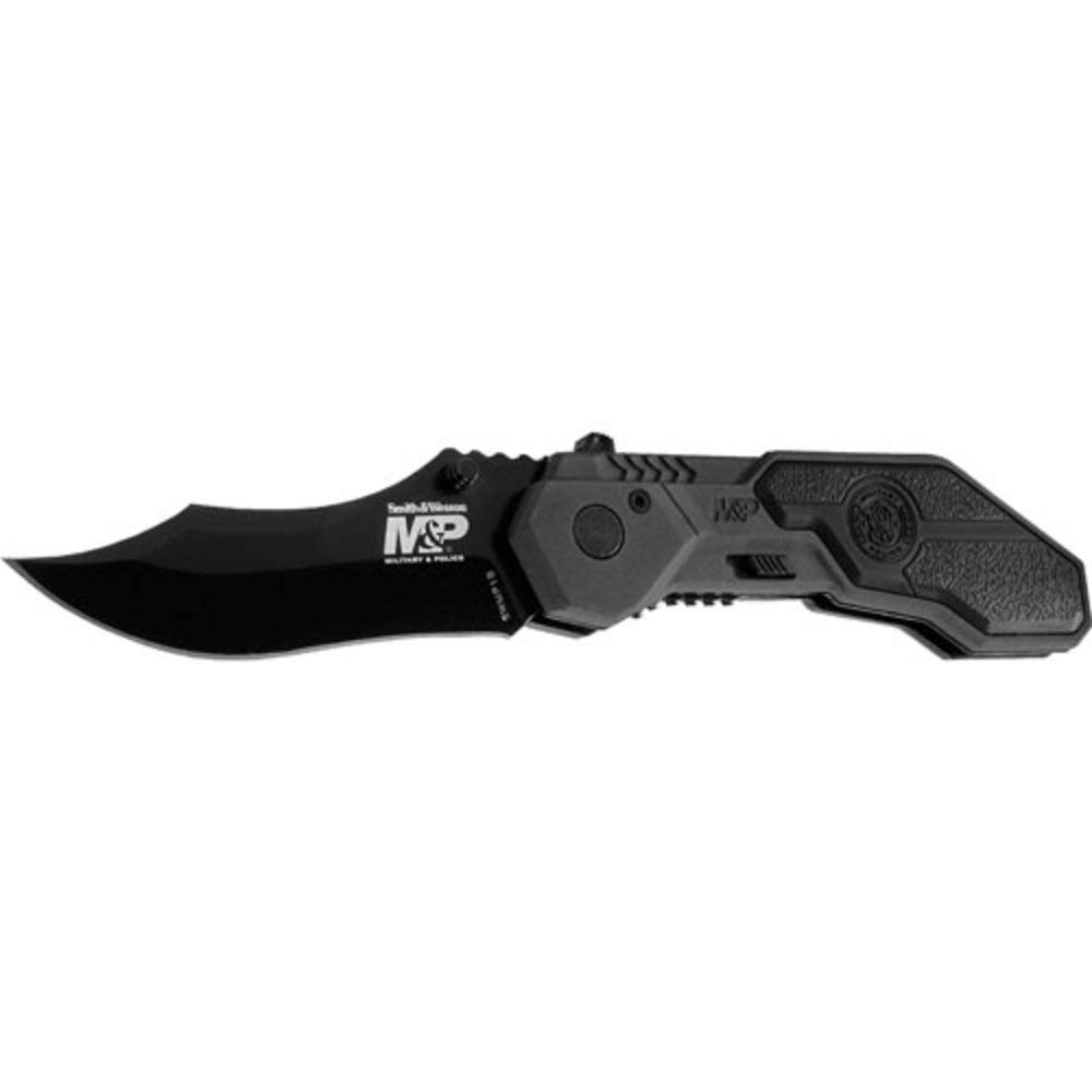 Smith & Wesson M&P SWMP1B 7.1in High Carbon S.S. Folding Knife with 2.9in Clip Point Blade and Aluminum Handle for Tactical, Survival and EDC Image