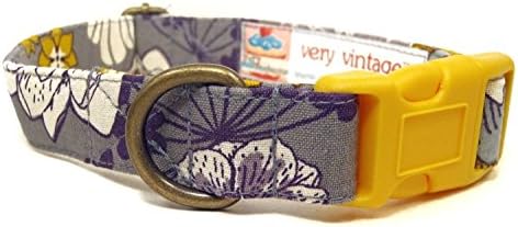 Bohemian Rhapsody - Smokey Gray Purple Yellow Vintage Floral Organic Cotton Pet Collar - Handmade in the USA