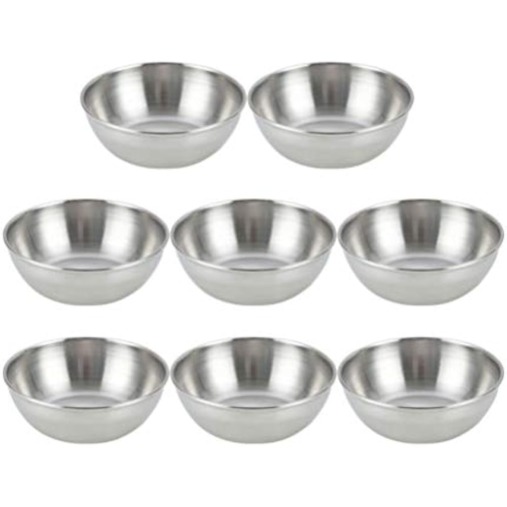 Hemoton 8pcs Stainless Steel Sauce Dishes Round Seasoning Sushi Dipping