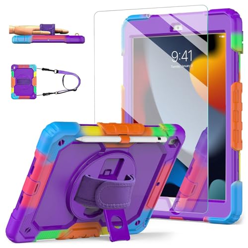 Photo 1 of [Kid Proof] Ambison Full Body Protective Case with 9H Tempered Glass Screen Protector, 360° Rotatable Kickstand & Hand Strap (Purple)