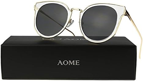 AOME Cat Eye Sunglasses Transparent Frame Reflective Mirror Lenses Round Sunglasses (Gold&amp;Grey, 2.0)