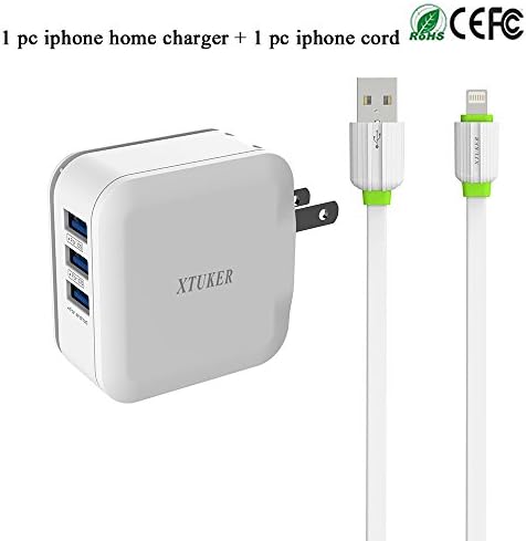 iphone Home Charger,XTUKER 15.5W 3.1A USB iphone Wall Charger with iphone Lighting Cord for iPhone 8 8 Plus 7 7 Plus 6 6s 6 Plus, iPhone 5 5s (1 Pack Home Charger)