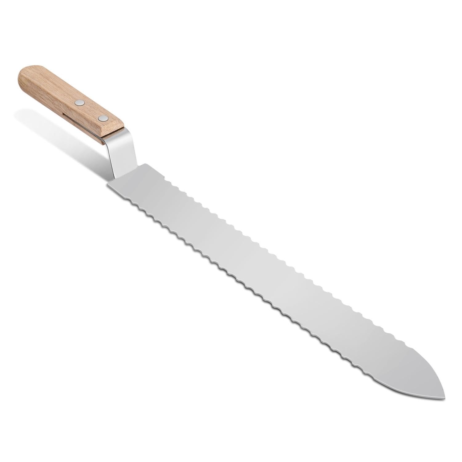 Flexzion Cold Uncapping Knife Beekeeping Tool, Stainless Steel 11-inch Serrated Blade Honey Comb Knife Scraper, Manual Honey Extractor and Uncapper with Wooden Handle
