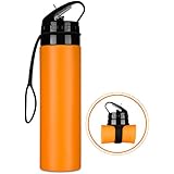 Collapsible Water Bottles Silicone Water Bottle Silicone Foldable Canteen with Leak Proof Valve for Outdoor Sports Camping Hiking 20.5oz FDA-Approved (Orange)