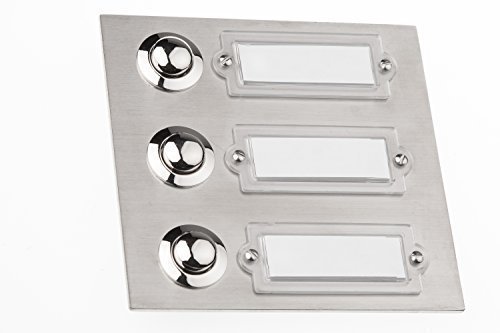 HUBER Flush-mounted doorbell button, 3-fold made of stainless steel, doorbell button with name plate, front door bell, flush-mounted, button made of brass, bell, 3 bell buttons