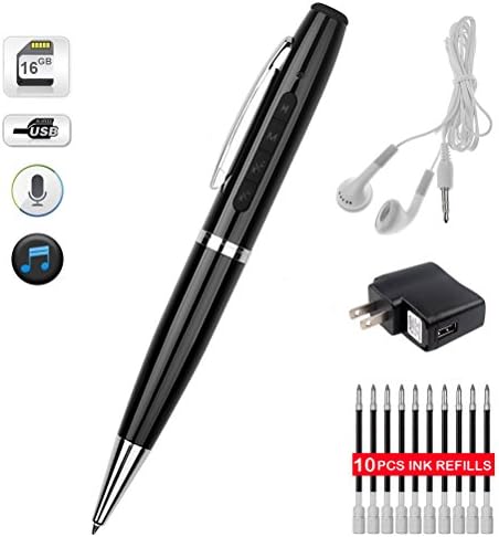 Recorder Pen Activated Portable Digital MP3 Player 16GB USB Storage -HEYFIT Multifunction Pen Bundle + Stereo Earphone + Data Cable + Charger + 10 Ink Fills + Fine Packing Box