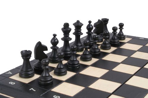 Wooden Magnetic Travel Chess Set with Black Chess Board and Storage Compartment