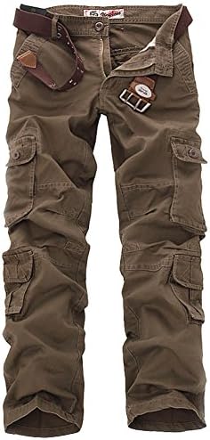Myncoo Men's Cotton Solid & Camo Cargo Pants 18 Styles Coffee 3