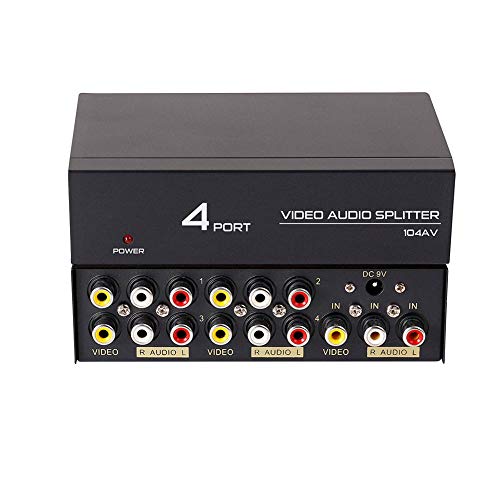 DTECH Powered 4 Way 3 RCA Splitter Box 1 in 4 Out Composite Video Audio