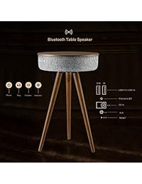 i star Mesa portátil inteligente con altavoz Bluetooth y carga inalámbrica, 88W extremo redondo lado de café mesa de pedestal con 6 altavoces, proyección de sonido de 360° con 2 puertos de carga USB, puerto de cable AUX