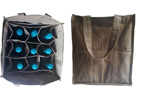 KVR natural Jute burlap wine beer carrier bottle bag with option to use as lunch bag (9 Bottle Bag, Grey- cotton fabrics)