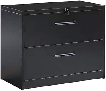 Inspiredhouse - Archivador lateral de metal con cerradura y 2 cajones